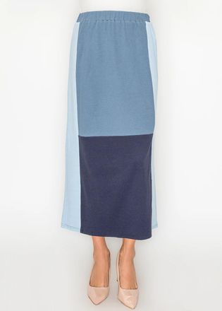 YAL New York Color-Block Midi Skirt - Navy, Blue & Powder