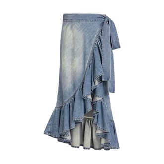 Alaia Denim Ruffle Skirt - female - Ala&iuml;a - Denim Skirts - Blue - XS - Skirts