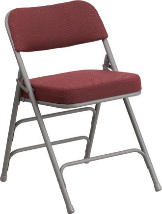 Flash Furniture HERCULES Series Premium Curved Triple Braced & Double Hinged in Burdy Fabric Metal Folding Chair