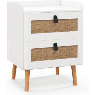Costway Comodino per Camera da Letto in Legno, Comodino Moderno con 2 Cassetti, Gambe in Legno Massello, per Soggiorno, Camera da Letto, Bianco, 45 x 40 x 57