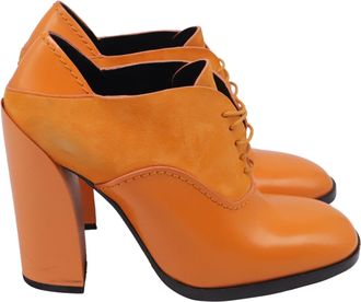 Jil Sander Block-Heel Loafer Pumps in Orange Leather