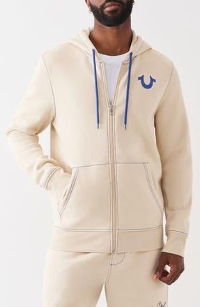 True Religion Contrast Stitching Zip Hoodie in Fog at Nordstrom Rack, Size X-Large