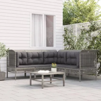 vidaXL Vidaxl - Set De Muebles De Jard&iacute;n 5 Pzas Y Cojines Rat&aacute;n Sint&eacute;tico Gris