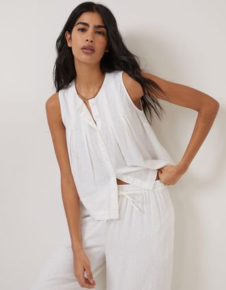 Nobody's Child White Linen-Blend Top