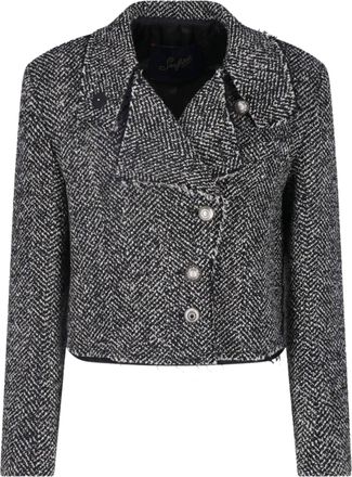 Seafarer Sally Black-White Herringbone Cropped Jacket
