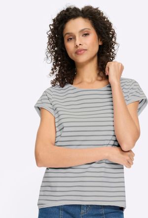 Heine T-Shirt HEINE Ringelshirt, Damen, Gr. 34, wei&szlig;, steingrau, geringelt, 100% Baumwolle, gemustert, gestreift, mehrfarbig, Rundhals, Shirts T-Shirt