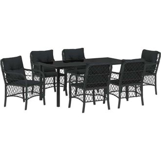vidaXL Conjunto De Comedor De Jard&iacute;n Con Coj&iacute;n 7 Pcs Negro Polirat&aacute;n Vidaxl