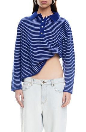 Lioness Stripe Long Sleeve Polo Sweater in Blue Stripe at Nordstrom, Size X-Small