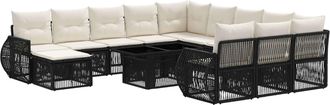 vidaXL Conjunto De Sof&aacute;s De Jard&iacute;n 13 Uds. Negro Y Blanco Crema Vidaxl