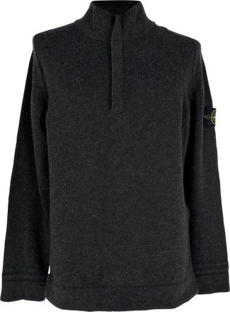 Stone Island Half-Zipped Knitted Sweater in Dark Grey Wool
