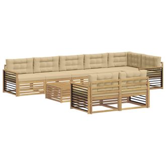 vidaXL Conjunto De Sof&aacute;s De Exterior Con Coj&iacute;n 9 Pcs Y Beige Poli&eacute;ster Vidaxl