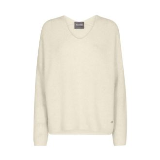 Mos Mosh Alpaca Wool V-Neck Jumper - Ecru - female - MOS MOSH - V-neck Knitwear - Beige - XL - Knitwear