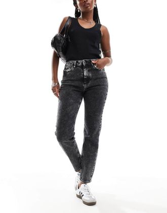 Noisy May Moni high rise slim straight jeans in dark gray wash