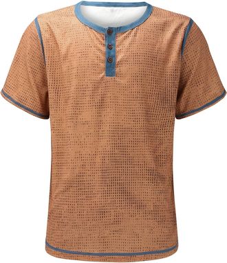 Generic Henley T Shirt Mens Summer Short Sleeve Classic Buttons Distressed Vintage Waffle Plaid Casual Shirts Stylish Slim Fit Comfy Daily Work Out Sport Runn