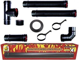 MBM kit tubi stufa a pellet canna fumaria dn 80 tubo acciaio smaltato nero 600 CE Made in Italy porcellanata