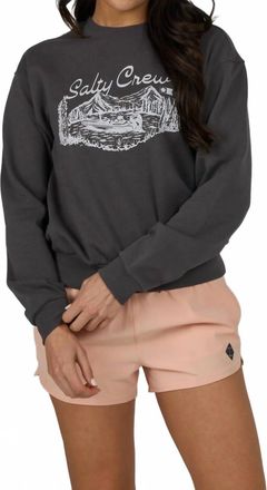 Salty Crew Camp Crewneck Pullover Top In Charcoal