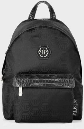 Philipp Plein Nylon Rugzak Monogram - Heren - Rugzakken - Zwart - ONE Size - Nylon - Tassen
