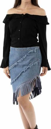 Scully Asymmetrical Fringe Bottom Skirt In Denim