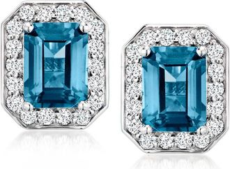 Ross-Simons London Blue Topaz Earrings With. Lab-Grown Diamonds in Sterling Silver