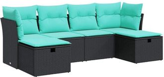 vidaXL Set De Sof&aacute;s De Jard&iacute;n 6 Piezas Y Cojines Rat&aacute;n Sint&eacute;tico Negro Vidaxl