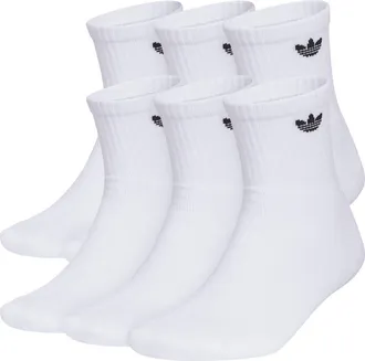 adidas 6-Pack Trefoil 2.0 Quarter Crew Socks in White at Nordstrom, Size Large