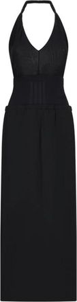The Attico Midi Jurk Cr&ecirc;pe En Tule Stretch - Dames - Kleedjes - Zwart - S - Tule - Kleedjes