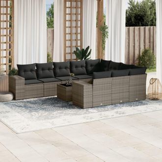 vidaXL Set De Sof&aacute;s De Jard&iacute;n 11 Pzas Y Cojines Rat&aacute;n Sint&eacute;tico Gris Vidaxl