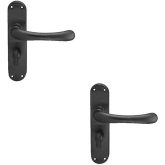 Loops 2x PAIR Smooth Rounded Lever on Shaped Bathroom Backplate 185 x 42mm Matt Black