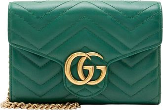 Gucci Green Matelasse Leather Gg Marmont Wallet On Chain (Authentic Pre-Loved)