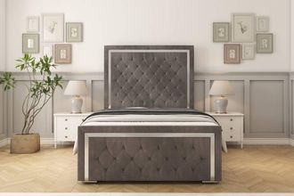 Sloomy Sofia Chrome Naples Frame-Mattress - 50 Upholstered Headboard in Grey | Size: Super King