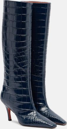 Amina Muaddi Mona croc-effect leather knee-high boots