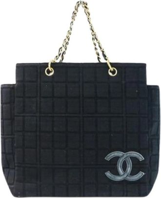 Chanel Pre-owned Choco Bar Katoen Jersey 2way Handtas - Dames - Vintage Shopper - Zwart - ONE Size - Katoen - Vintage