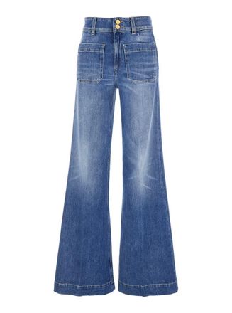 Seafarer Jane Blue Trousers With Front Pockets And Washed Effect In Cotton Woman
