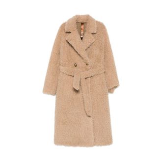 Glox Beige Double-Breasted Belted Coat