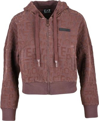 Emporio Armani Felpa con logo in velluto - Dames - Vesten met rits - Paars - M - Katoen - Hoodies & sweatvesten