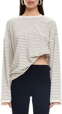Lioness Bry Stripe Oversize Velour Top in Cream Noir Strip at Nordstrom, Size X-Large