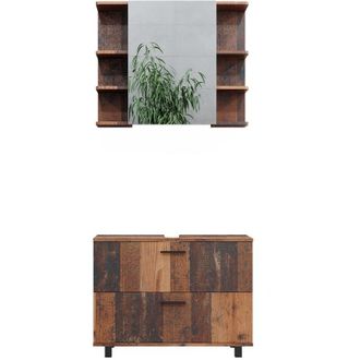 Vicco Conjunto De Muebles De Ba&ntilde;o Ilias, Roble R&uacute;stico, 2 Partes, Armario Bajo 80 Cm