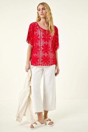 Roman Floral Crochet Knit Top