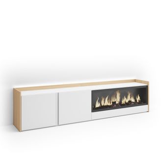 Skraut Home Skraut Home - Mueble Tv, Televisi&oacute;n, Muebles De Sal&oacute;n, Almacenaje, 212x35x50cm, Para Tv Hasta 80, Chimenea El&eacute;ctrica Xxl, Led, Estilo Moderno, Blanco 