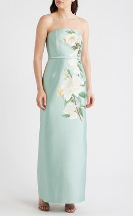 Sachin & Babi Sophia Floral Bead Embellished Mikado Strapless Gown in Celadon Floral at Nordstrom, Size 14