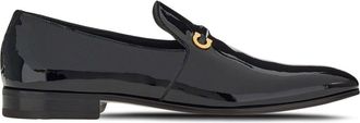 Ferragamo Gancini-ornament moccasins - men - Patent Leather/Leather/Leather - 5.5EE - Black