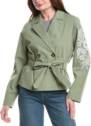 NVLT Nvlt Cropped Embroidered Double-Breasted Belted Trench Coat