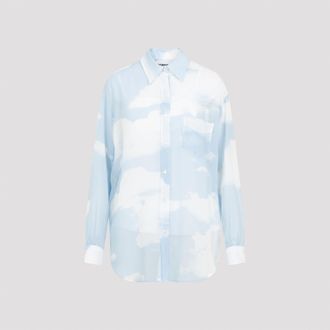 Moschino Womens All Over Print Shirt - Light Blue Silk - Size EU 42 (Womens)