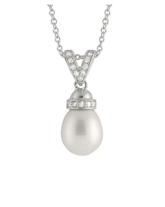 Splendid Pearls Rhodium Plated 8-8.5Mm Pearl & Cz Necklace