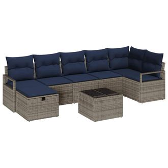 vidaXL Juego De Sof&aacute; Con Coj&iacute;n 8 Pcs Gris Y Marino Rat&aacute;n Sint&eacute;tico Vidaxl