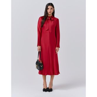 Ghost London Stephanie Satin Tie Neck Midi Dress in Red at Nordstrom, Size 10