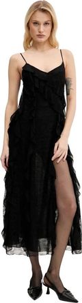 Miss Sixty Ruffled Midi Jurk - Dames - Feestkleedjes - Zwart - S - Kleedjes