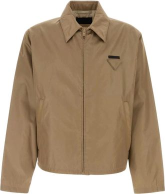 Prada Light Jackets, male, Beige, Size: XL Re-Nylon Short Zip Jacket