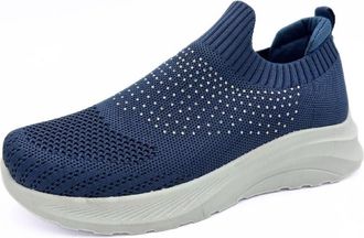 Generic Womens Krush Fly Knit Trainer Memory Foam Comfort Gym Slip On Casual Shoes (Blue Diamante, UK Footwear Size System, Adult, Women, Numeric, Medium, 4)