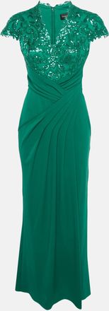 Tadashi Shoji Emerald Green Sequin Tulle And Jersey Gown